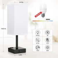 White And Black Bedside Lamp For Nightstand Touch Table Lamp With Type C A And Ac Outlet Square Charging Lamps For Bedroom