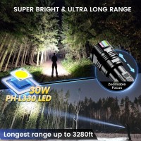 Super Bright Flashlight 1000000 High Lumens Rechargeable Powerful Long Distance 3280Ft Strong Led Flash Lights Long Lasting 10H