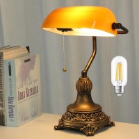 Nissafors Bankers Lamp With Pull Switch Amber Glass Desk Lamp With Retro Blackgold Finish Vintage Table Lamps For Living Room