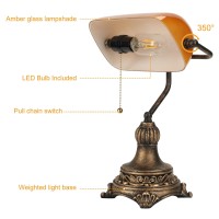 Nissafors Bankers Lamp With Pull Switch Amber Glass Desk Lamp With Retro Blackgold Finish Vintage Table Lamps For Living Room