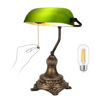 Nissafors Bankers Lamp With Pull Switch Green Glass Desk Lamp With Retro Blackgold Finish Vintage Table Lamps For Living Room