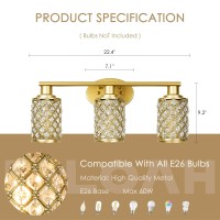 Niloah 3 Light Gold Vanity Light Fixtures Modern Farmhouse Vanity Light Bathroom Lights Over Mirror Crystal Vanity Lighting Fi