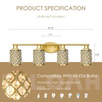 Niloah 4 Light Gold Vanity Light Fixtures Modern Farmhouse Vanity Light Bathroom Lights Over Mirror Crystal Vanity Lighting Fi