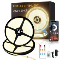 Yeewhale 100Ft Cob Led Strip Lights 3000K Warm White Dimmable Dc 24V Flexible Led Tape Light For Bedroom With Remote And App Co