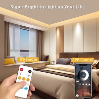 Yeewhale 100Ft Cob Led Strip Lights 3000K Warm White Dimmable Dc 24V Flexible Led Tape Light For Bedroom With Remote And App Co