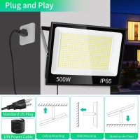 500W Led Flood Light Outdoor With Plug10Ft Cable2750W Eqv 60000Lm Ultra Bright 5000K Exterior Security Light Ip66 Waterpro