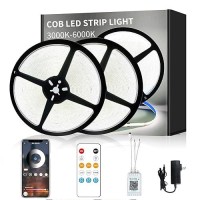 Yeewhale Cob Led Strip Lights 100Ft 6000K Dc 24V Dimmable White Flexible Led Rope Lights For Bedroom With Remote And App Control