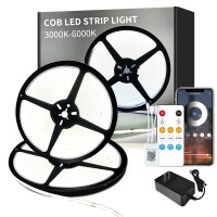 Yeewhale 100Ft Cob Led Strip Lights 6000K White Dimmable Dc 24V Flexible Led Tape Light For Bedroom With Remote And App Control