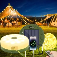 Camping String Lights Portable Waterproof Solar Powered Camping Light With Snap Hook 33Ft String Camp Lantern With Usb Recharg