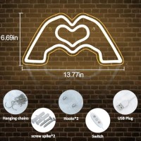 Sintenill Heart Hands Neon Sign Room Decor Heart Neon Signs For Wall Decor Aesthetic Usb Powered Neon Lights For Girls Dorm