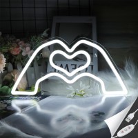 Sintenill Heart Hands Neon Sign White Room Decor Heart Neon Signs For Wall Decor Aesthetic Usb Powered Led Neon Lights For Gi