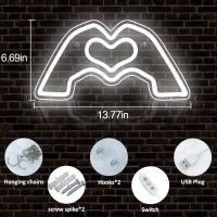 Sintenill Heart Hands Neon Sign White Room Decor Heart Neon Signs For Wall Decor Aesthetic Usb Powered Led Neon Lights For Gi