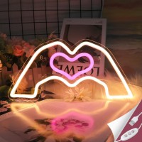 Sintenill Heart Hands Neon Sign Room Decor Pink Heart Neon Signs For Wall Decor Aesthetic Usb Powered Led Neon Lights For Gir