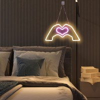 Sintenill Heart Hands Neon Sign Room Decor Pink Heart Neon Signs For Wall Decor Aesthetic Usb Powered Led Neon Lights For Gir