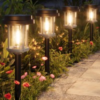 Xmcosy Solar Outdoor Lights 15 Lm Led Garden Lights With 2Tone Black Grey Seeded Glass Pathway Lights Ip65 Waterproof Sol