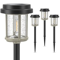 Xmcosy Solar Outdoor Lights 15 Lm Led Garden Lights With 2Tone Black Grey Seeded Glass Pathway Lights Ip65 Waterproof Sola