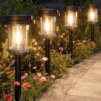 Xmcosy Solar Outdoor Lights 15 Lm Led Garden Lights With 2Tone Black Grey Seeded Glass Pathway Lights Ip65 Waterproof Sola