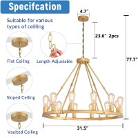 9Mmml Gold Wagon Wheel Chandelier 12Light Industrial Pendant Light 315 Farmhouse Ceiling Hanging Chandelier Light Fixture