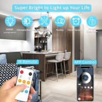 Yeewhale Cob Led Strip Lights 100Ft 6000K Dc 24V Dimmable White Flexible Led Lights Strip For Bedroom With Remote And App Contro