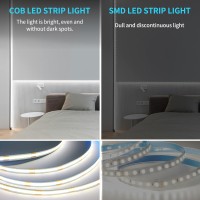 Yeewhale Cob Led Strip Lights 100Ft 6000K Dc 24V Dimmable White Flexible Led Lights Strip For Bedroom With Remote And App Contro