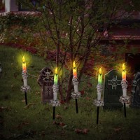 Brightdeck Halloween Decorations Lighted 5 Pack Skeleton Hands Holder Candle Lamp Solar Halloween Pathway Lights Waterproof F