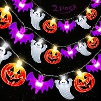 2 Pack Halloween Lights Outdoor Indoor Total 33Ft 60 Led Pumpkin Bat Ghost Halloween String Lights Battery Operated With Timer