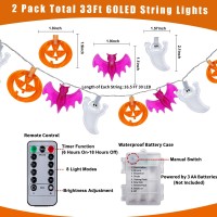 2 Pack Halloween Lights Outdoor Indoor Total 33Ft 60 Led Pumpkin Bat Ghost Halloween String Lights Battery Operated With Timer