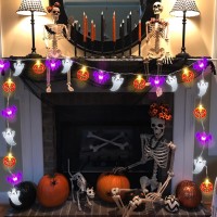 2 Pack Halloween Lights Outdoor Indoor Total 33Ft 60 Led Pumpkin Bat Ghost Halloween String Lights Battery Operated With Timer