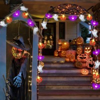 2 Pack Halloween Lights Outdoor Indoor Total 33Ft 60 Led Pumpkin Bat Ghost Halloween String Lights Battery Operated With Timer