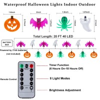 Halloween Lights Outdoor Indoor 20Ft 40 Led Halloween String Lights Battery Operated Pumpkin Bat Spider Ghost Decor Lights With