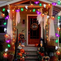 Halloween Lights Outdoor Indoor 20Ft 40 Led Halloween String Lights Battery Operated Pumpkin Bat Spider Ghost Decor Lights With