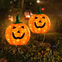 Solar Halloween Pumpkin Led Lights Set Of 2 Big Pumpkin Stake Lights 2 Modes For Outdoor Halloween Pathway Yard Garden Decorati