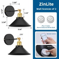 Zinlite Battery Operated Wall Sconce Set Of 2 Vintage Wireless Wall Sconces With Remote Dimmable Led Wall Lights Wall Lamp Fixtu