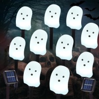 Brightdeck Solar Halloween Ghost Pathway Lights 10 Pack Ghost Stake Lights Durable Waterproof Outdoor Halloween Decoration For