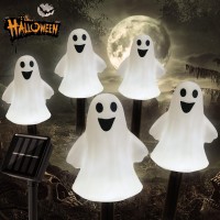 Solar Halloween Ghost Pathway Lights Decorations Halloween Ghost Stake Lights Set Of 5 Lighted 3D Ghost Outdoor Waterproof For