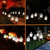 Solar Halloween Ghost Pathway Lights Decorations Halloween Ghost Stake Lights Set Of 5 Lighted 3D Ghost Outdoor Waterproof For