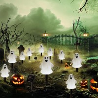 Solar Halloween Ghost Pathway Lights Decorations Halloween Ghost Stake Lights Set Of 5 Lighted 3D Ghost Outdoor Waterproof For