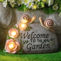 Snail Garden Statue Outdoor Decor Art Solar Led Light Welcome Sign Sculpture Auspicious Snail Resin Figurine Yard Porch Patio La