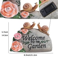 Snail Garden Statue Outdoor Decor Art Solar Led Light Welcome Sign Sculpture Auspicious Snail Resin Figurine Yard Porch Patio La