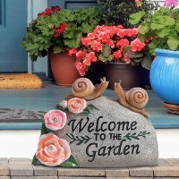 Snail Garden Statue Outdoor Decor Art Solar Led Light Welcome Sign Sculpture Auspicious Snail Resin Figurine Yard Porch Patio La