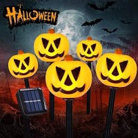 Solar Halloween Pumpkin Pathway Lights Decorations Halloween Pumpkin Stake Lights Set Of 5 Lighted 3D Pumpkin Outdoor Waterpro