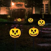 Solar Halloween Pumpkin Pathway Lights Decorations Halloween Pumpkin Stake Lights Set Of 5 Lighted 3D Pumpkin Outdoor Waterpro