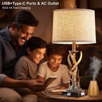 Youthost Rustic Deer Antler Table Lamps Set Of 2 For Bedroom Farmhouse Bedside Lamps With Usb Ac Ports For Living Room End Tabl