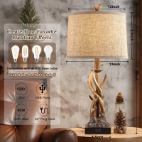 Youthost Rustic Deer Antler Table Lamps Set Of 2 For Bedroom Farmhouse Bedside Lamps With Usb Ac Ports For Living Room End Tabl