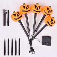 Halloween Pumpkin Stake Lights Set Of 10 Decorative Solar Pumpkin Lights Waterproof Halloween Decorations For Outdoor Garden A