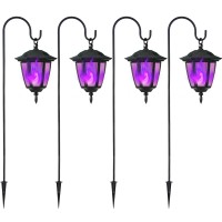 Dynaming 4 Pack Solar Halloween Flame Hanging Lights Outdoor Flickering Flame Led Garden Lanterns With 4X38 Inch Shepherd Hooks