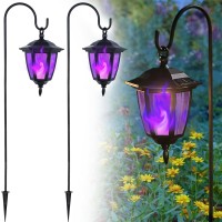 Dynaming 2 Pack Solar Halloween Flame Hanging Lights Outdoor Flickering Flame Led Garden Lanterns With 2X38 Inch Shepherd Hooks