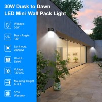 30W Mini Led Wall Pack Light With Dusk To Dawn Photocell 5000K Wall Pack Light Outdoor Led Ac120V 3600Lm Waterproof Outdoor Co