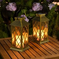 2Pack 11 Outdoor Solar Lanterns Waterproof Garden Patio Flickering Candle Mission Lantern Lights For Tabletop Outside Party