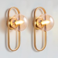 Wall Sconces Set Of Two Gold Wall Lamp Sconces Wall Lighting With Amber Globe Glass Shade Wall Lights Sconces Wall Decor Set Of